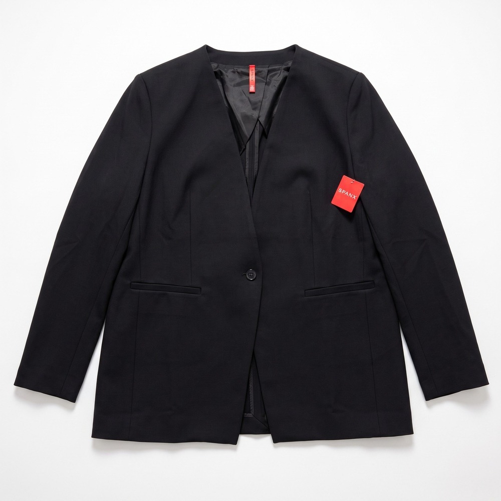 Spanx L Classic Black Womens Perf Collarless Blazer Casual Preppy